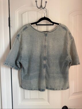 Zara Washed Denim Short Sleeve Boxy Top - Light Blue